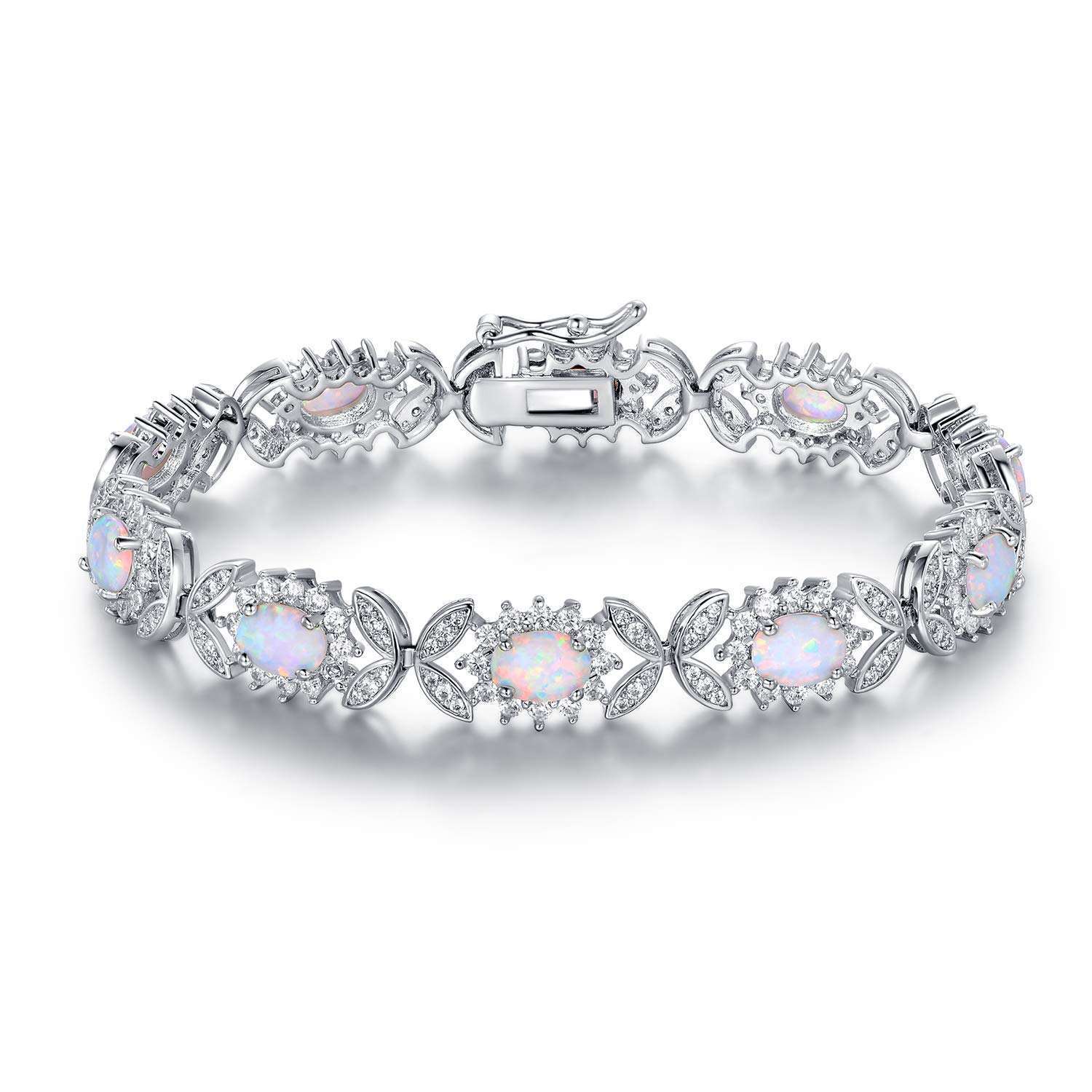 Fashionable Oval Shaped Opal Bracelet Elegant Geometric Pattern Copper Jewelry Colorful Gemstone Accessories For Women