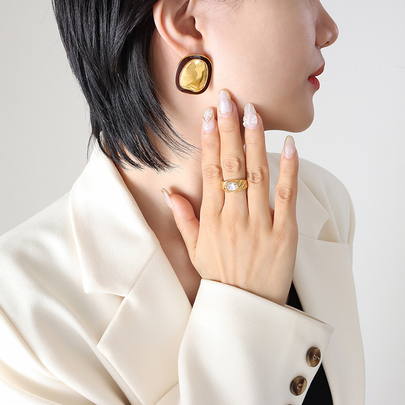 PVD Coated Real Gold Plated 18K Gold Irregular 304 Stainless Steel Retro Waterproof Non Tarnish Ear Studs