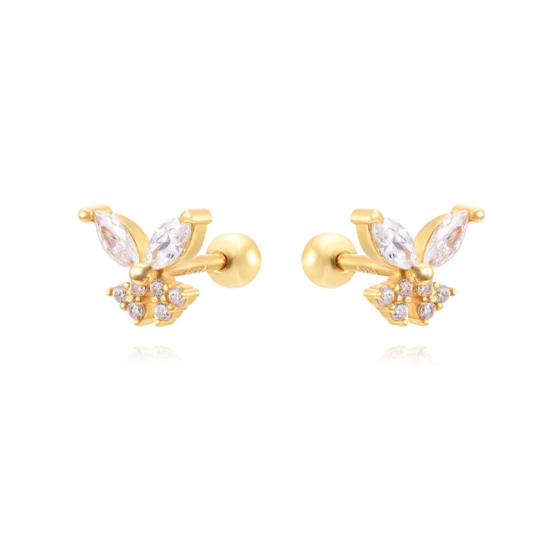 Butterfly Stud Earrings And Hoop Earrings Set For Women Zircon Jewelry Simple Ear Accessories