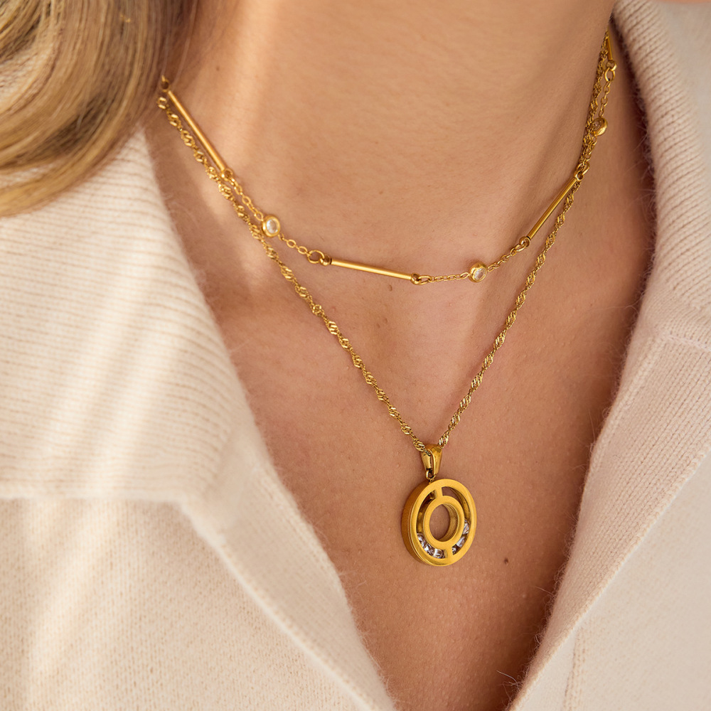 304 Stainless Steel Movable Zircon Vacuum Electroplating (In Furnace) Necklace Accessories For Women Autumn Winter Sweater Chain  Hot-Selling Titanium Steel Jewelry