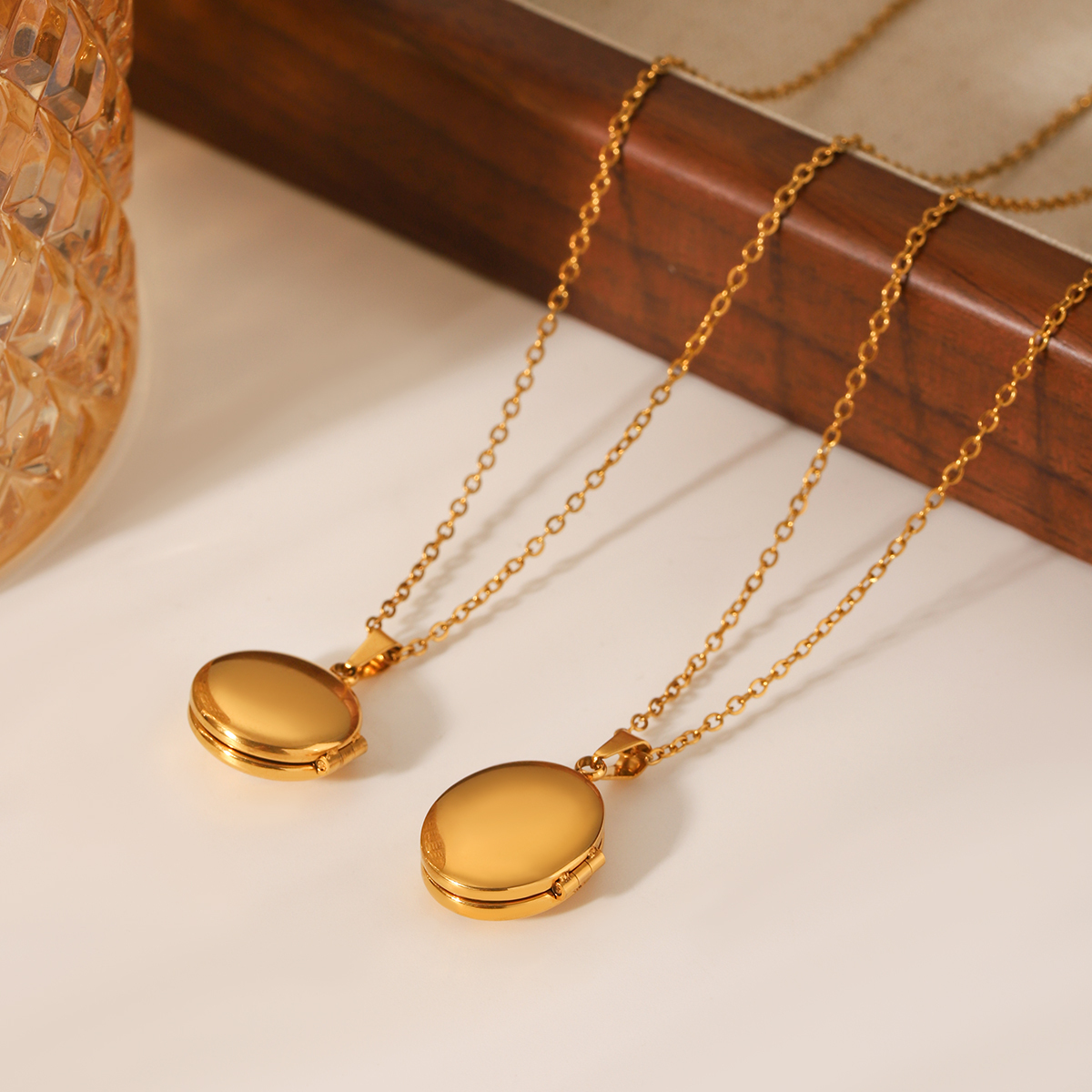 304 Stainless Steel Round PVD Coated Zircon 18K Real Gold Plated Modern Style Artistic Waterproof Non Tarnish Inlay Cable Chain Lobster Trigger Clasp Closure Gold Pendant Necklace