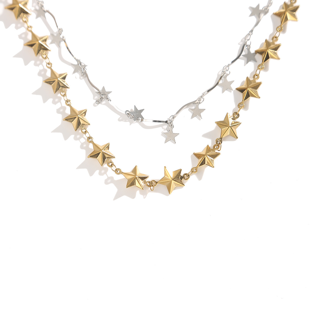 Fashionable Women's Necklace Hollow Chain Star Design Double Layered Clavicle Chain Sweater Chain Minimalist Luxury Style