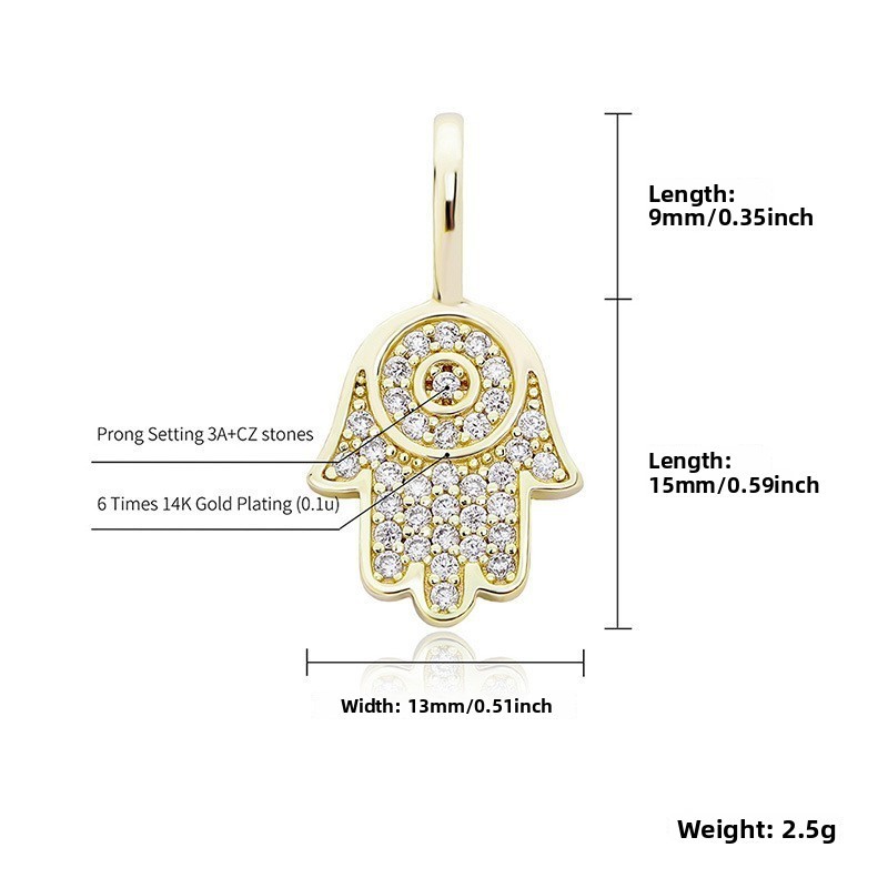 Vintage Fatima Hand Pendant Necklace For Men Black Zircon Copper Material Jewelry Accessories