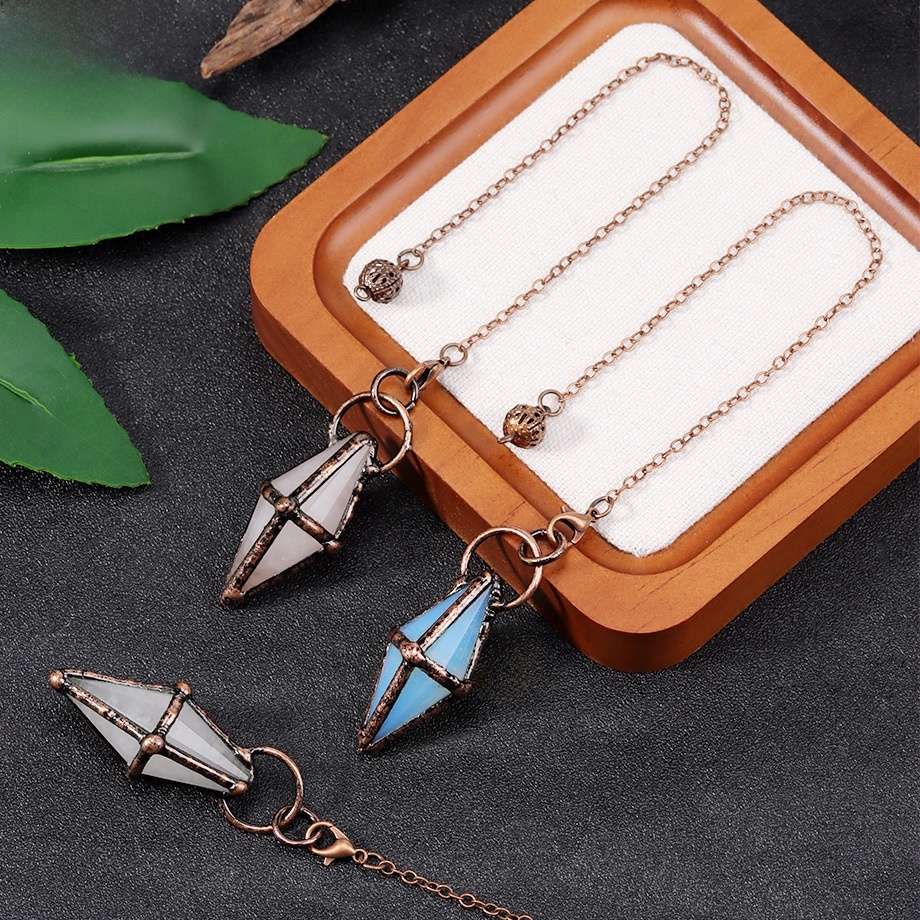 Retro Style Natural Semi-Precious Crystal Hexagonal Column Cut Pendulum Pendant Ornament Simple Design Jewelry Accessories