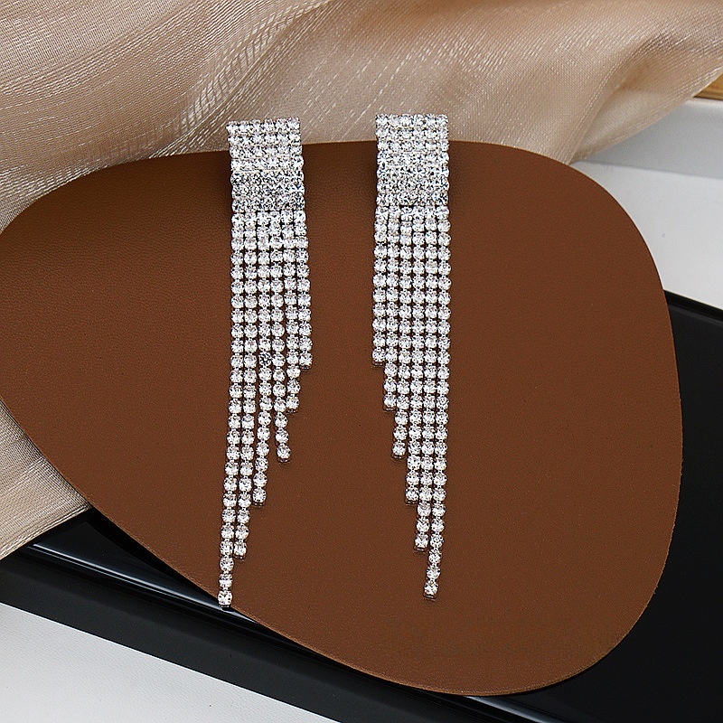 Full Diamond Claw Chain Necklace Bracelet Ring Earrings Four-Piece Set Geometric Women's Jewelry Accessories