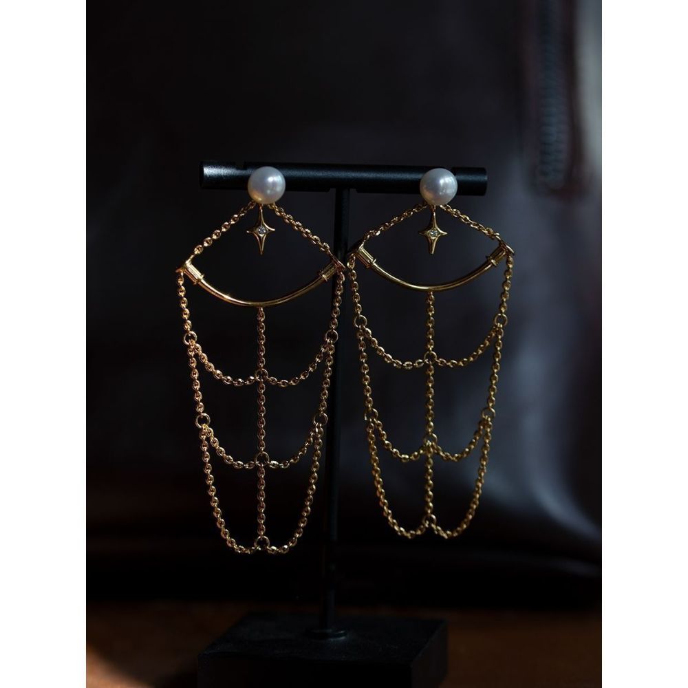 Original Design Net Starlight Pearl Gold Plated Earrings Women's Elegant High-End Feel New Style Fashion Jewelry Accessories