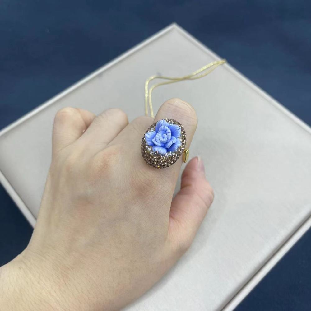 New Soft Clay Flower Inlay Three-Piece Set Personalized Lapis Rose Flower Mid-Aged High-End Feeling Jewelry Accessories