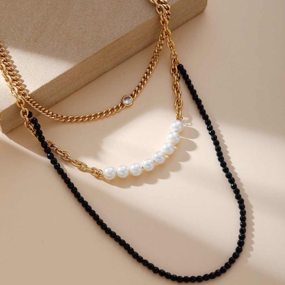 Ins Style Black Pointed Rhinestone Necklace Fashionable Simple Handmade Black And White Clavicle Chain Jewelry Neck Strap Accessories