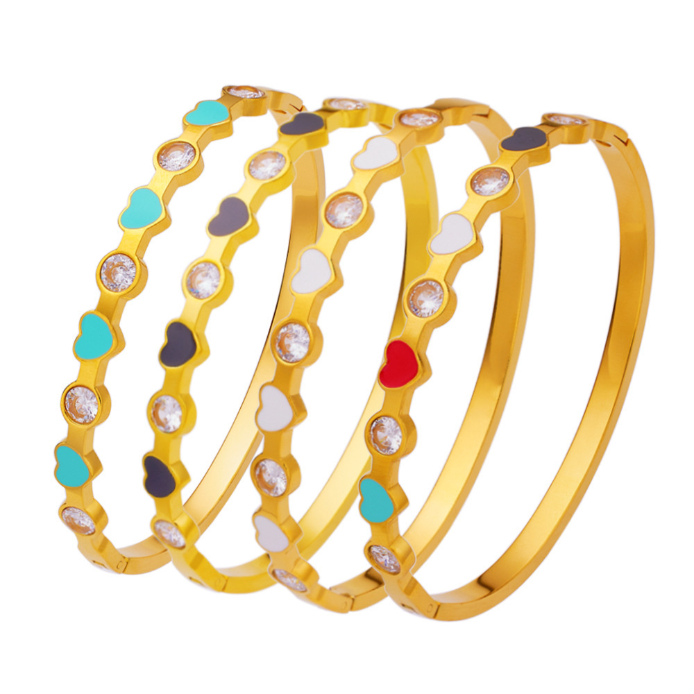 Gold-plated Heart-shaped Bracelet Colorful Epoxy Diamond Titanium Steel Jewelry Accessories
