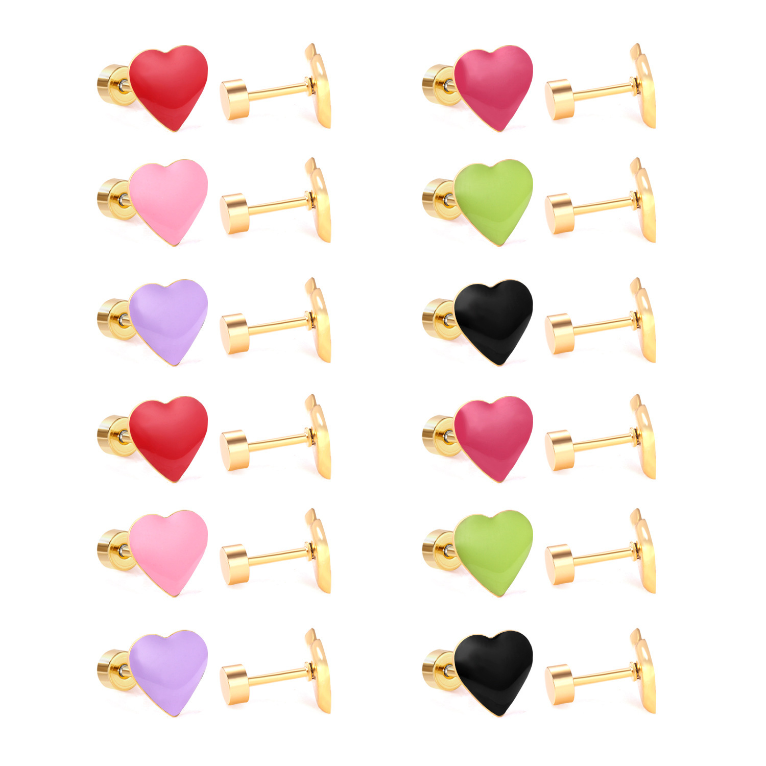 Stainless Steel Screw Back Earrings For Women Sweet Heart-shaped Star Moon Stud Earrings Fashion Bohemian Floral Print Jewelry Accessories