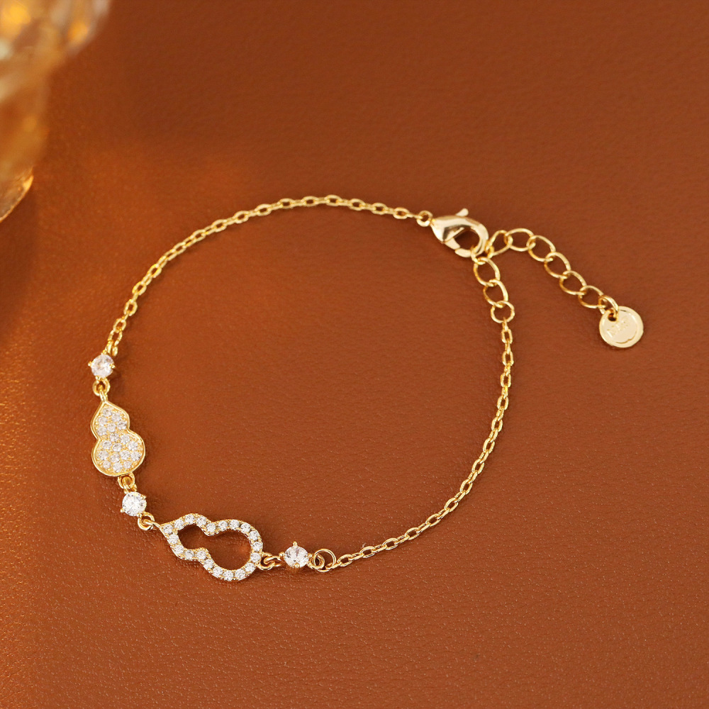 Simple Double Gourd Diamond Embedded Bracelet For Women Trendy Minimalist Ins Style Bracelet Ethnicity Accessories Live Broadcast Bestseller