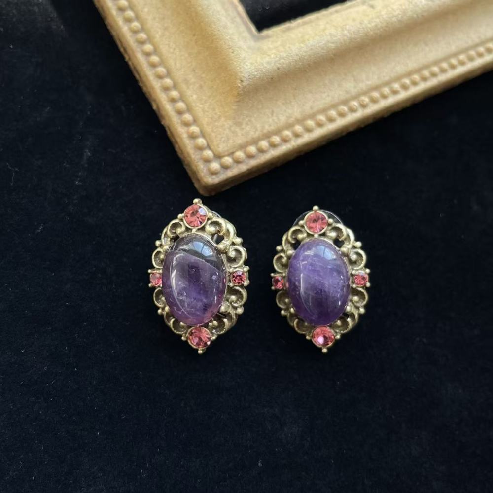 Vintage Purple Natural Stone Earring Copper Small Design Earrings Accessories Women Geometric Pattern