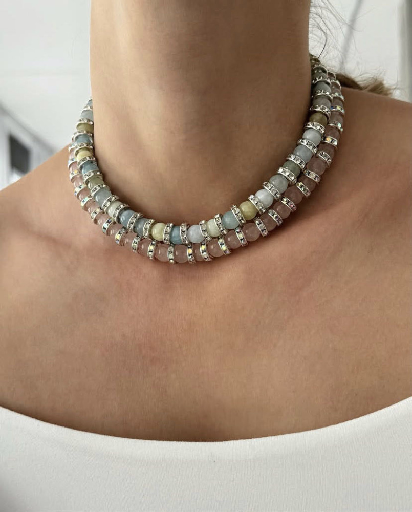 Natural Stone Mixed Beads Necklace Collarbone Chain High-End Sensation Unique Design Titanium Steel U-Shaped Jewelry Accessories For Women