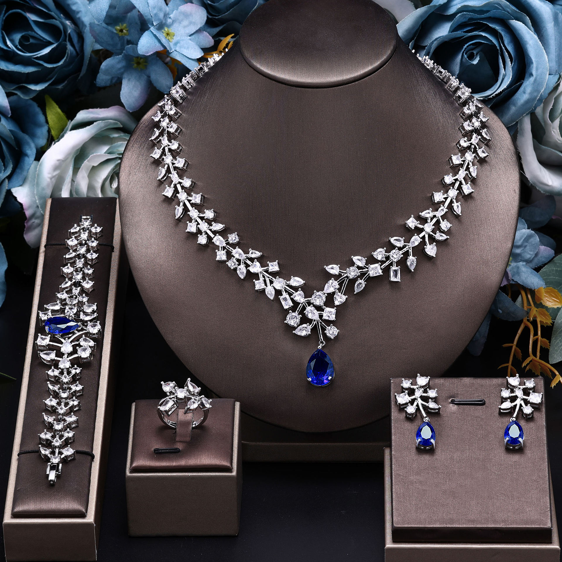Fashionable Zircon Necklace Earring Set Simple New Style Bridal Gown Wedding Dress Accessory Chain Jewelry For Women