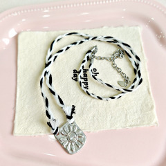XL0210 Silver Pony Sun Braided Rope Necklace