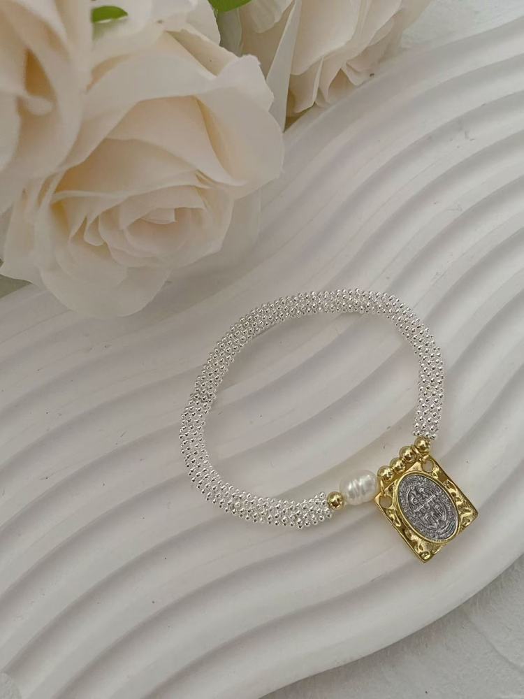 Hand-woven Rope Accessories Natural Pearl Copper Vacuum Electroplating (Furnace) Freshwater Pearl Bracelet