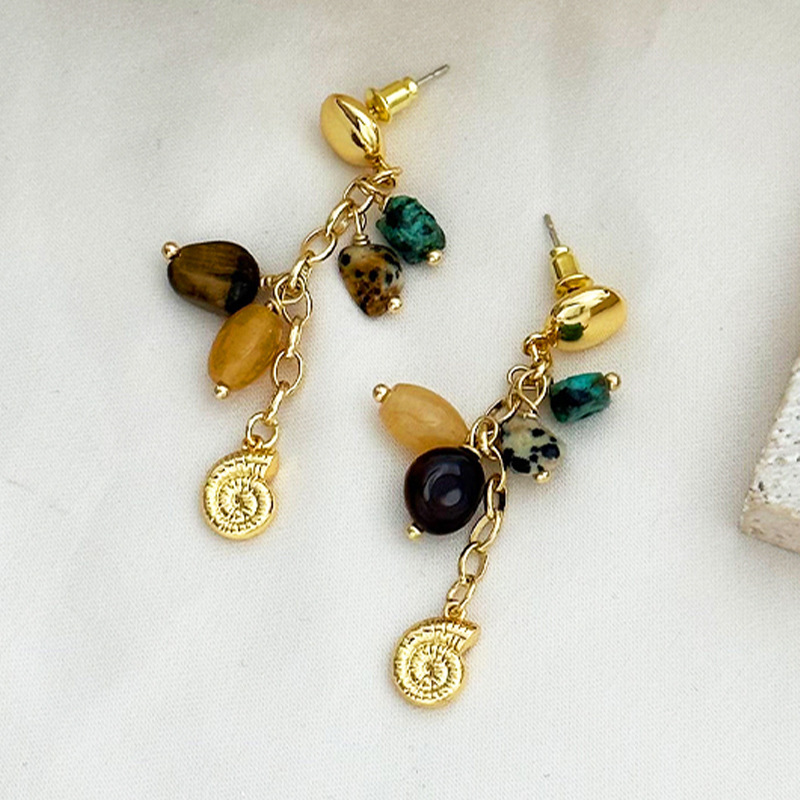 Colorful Natural Stone Earrings Casual Beach Snail Fashion Trendy Hoop Earrings Women's Jewelry Accessories