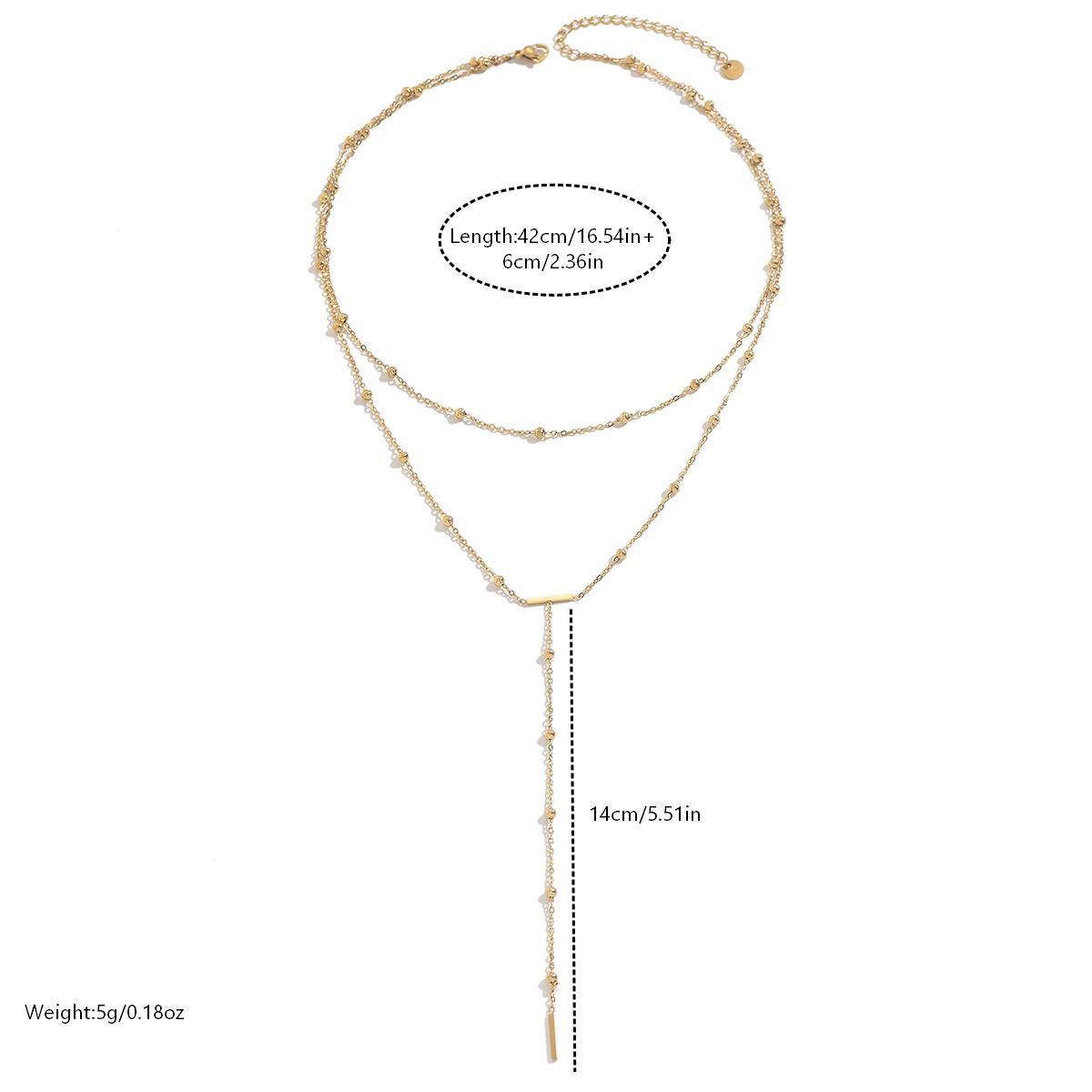 14K Real Gold Plated Vacuum Electroplating (In Furnace) Simple 304 Stainless Steel Y-shaped Small Round Ball Necklace Double Layer Stacked Tassel Round Cable Chain/Cross Chain/O-shaped Chain