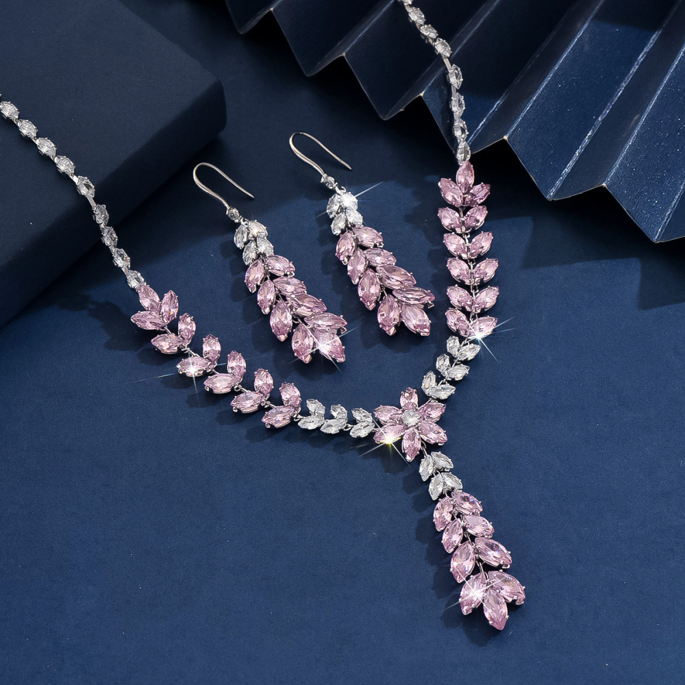 Fashionable Luxury Zircon Maize Tassel Earrings Necklace Bridal Set Elegant Choker Necklace Jewelry Accessories For Women