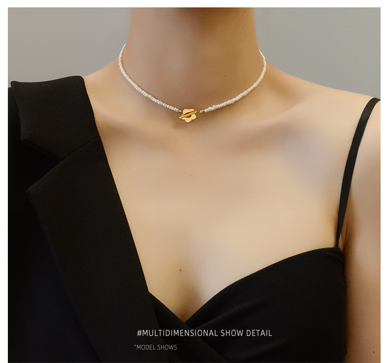 PVD Coated Real Gold Plated 18K Gold Flower 304 Stainless Steel French Style Waterproof Non Tarnish Choker