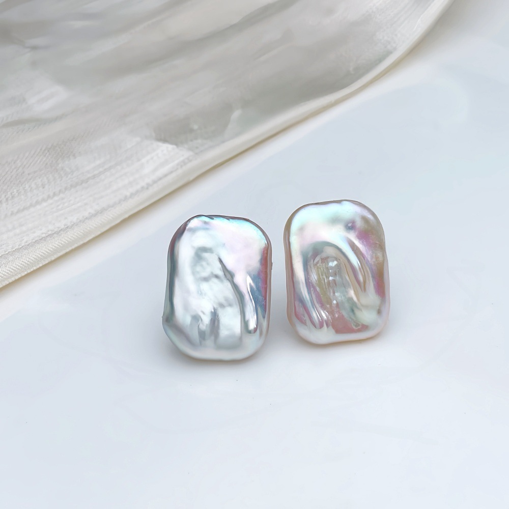 Baroque Style Pure Silver Earrings And Ring Set With Freshwater Pearl Square Design For Women Luxury Personality Jewelry Accessories