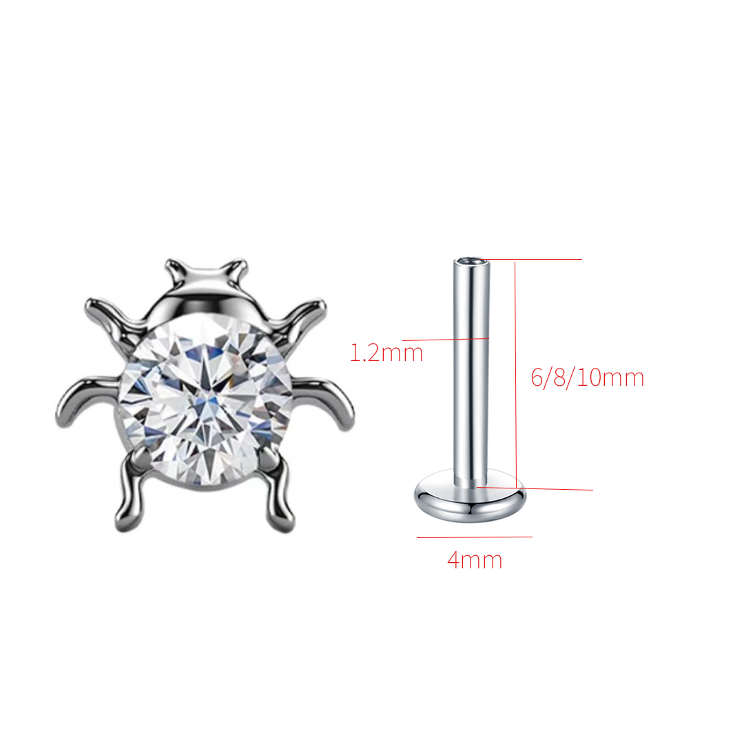 Titanium F136 G23 Powder White Zirconia Flat Bottom Inner Tooth Ear Bone Studs Unisex Daily Streetwear Body Jewelry Accessories