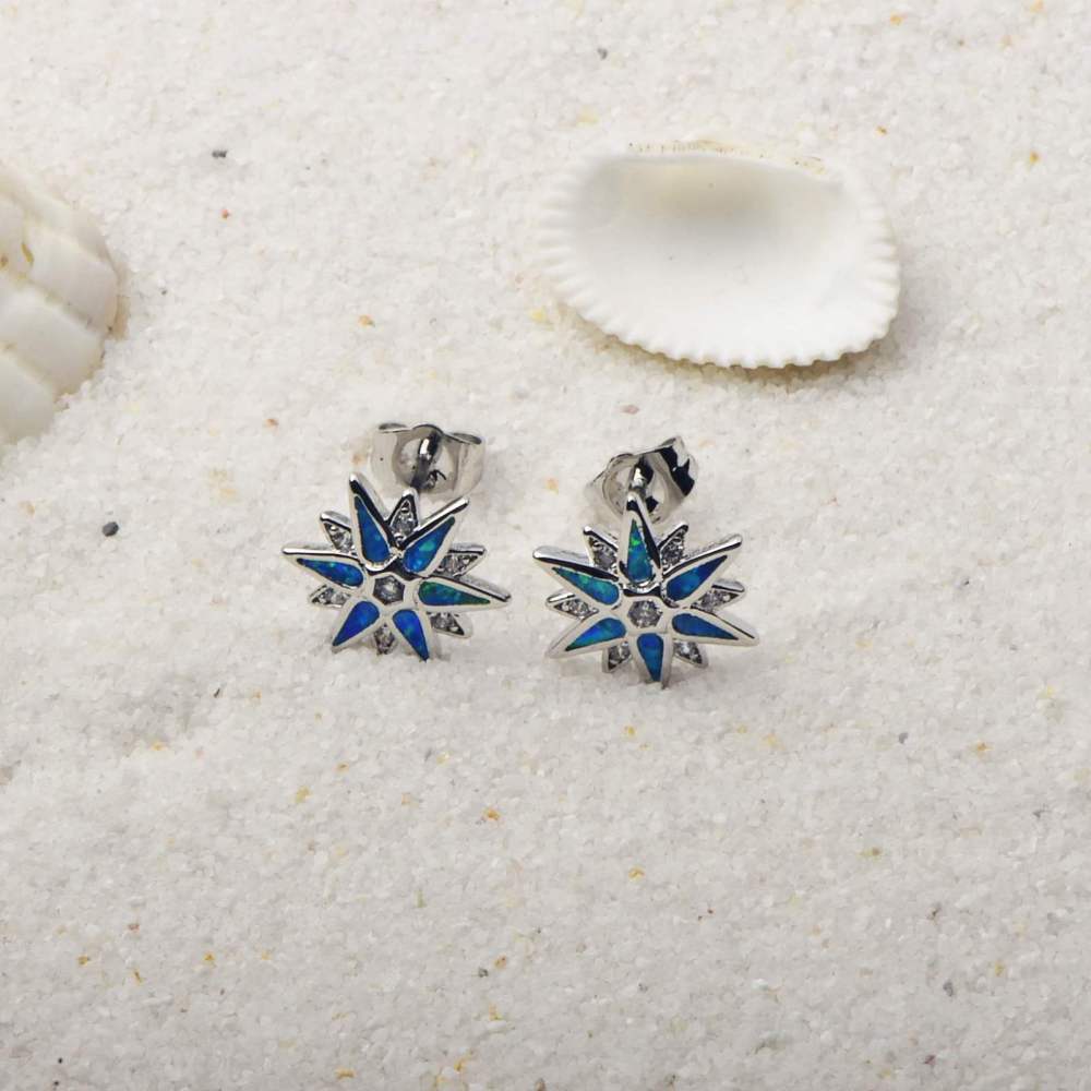 Princess Style Copper Earrings With Opal Snowflake Design For Women Star Pattern Gemstone Embedded Jewelry Accessories