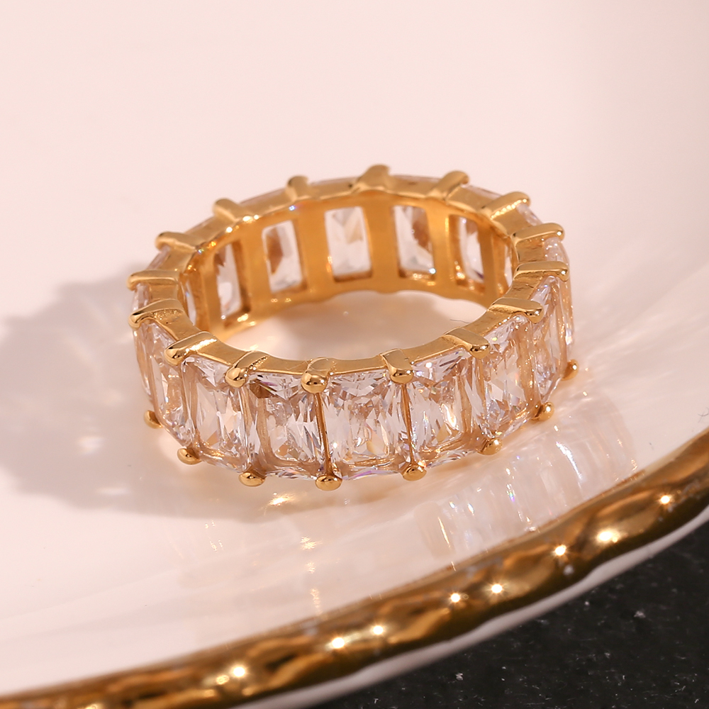 304 Stainless Steel Geometric PVD Coated Zircon 18K Gold Plated Real Gold Plated Basic Simple Style Classic Style Waterproof Non Tarnish Plating Inlay Rings