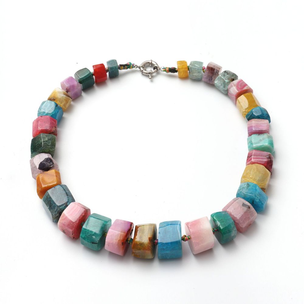 Natural Stone Agate Wheel Bead Tapered Tower Chain Necklace Accessories  Creative Bestseller Simple Geometry Pattern