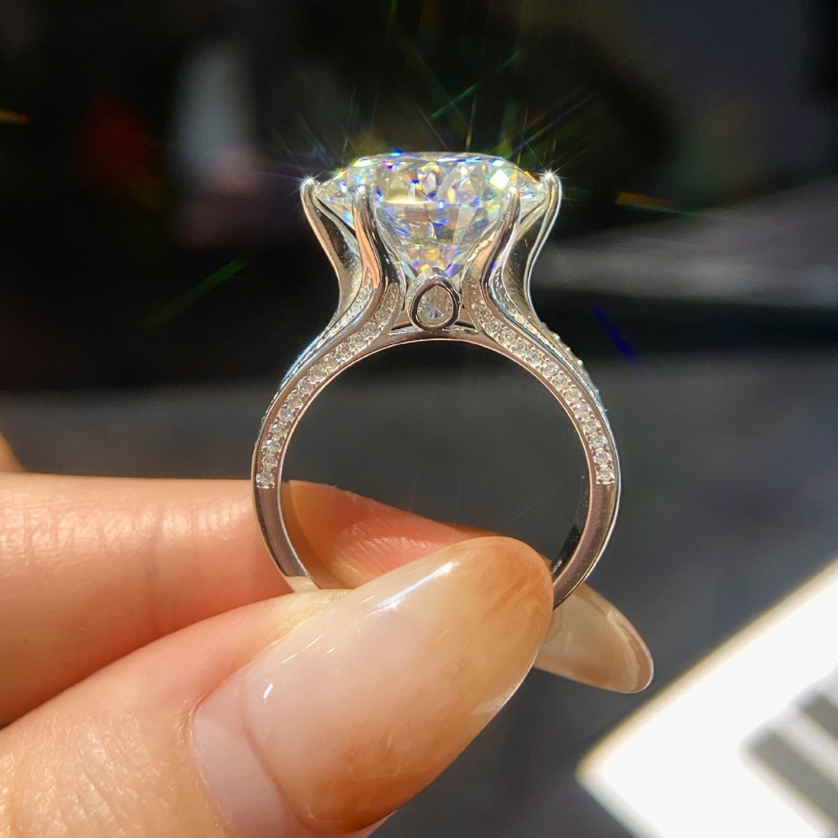 925 Sterling Silver Moissanite Round Rings