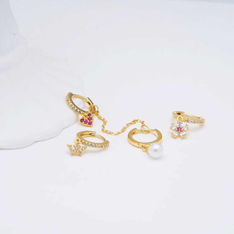 1 Set Simple Style Classic Style Irregular Heart Shape Crown Plating Inlay Copper Zircon Gold Plated Drop Earrings