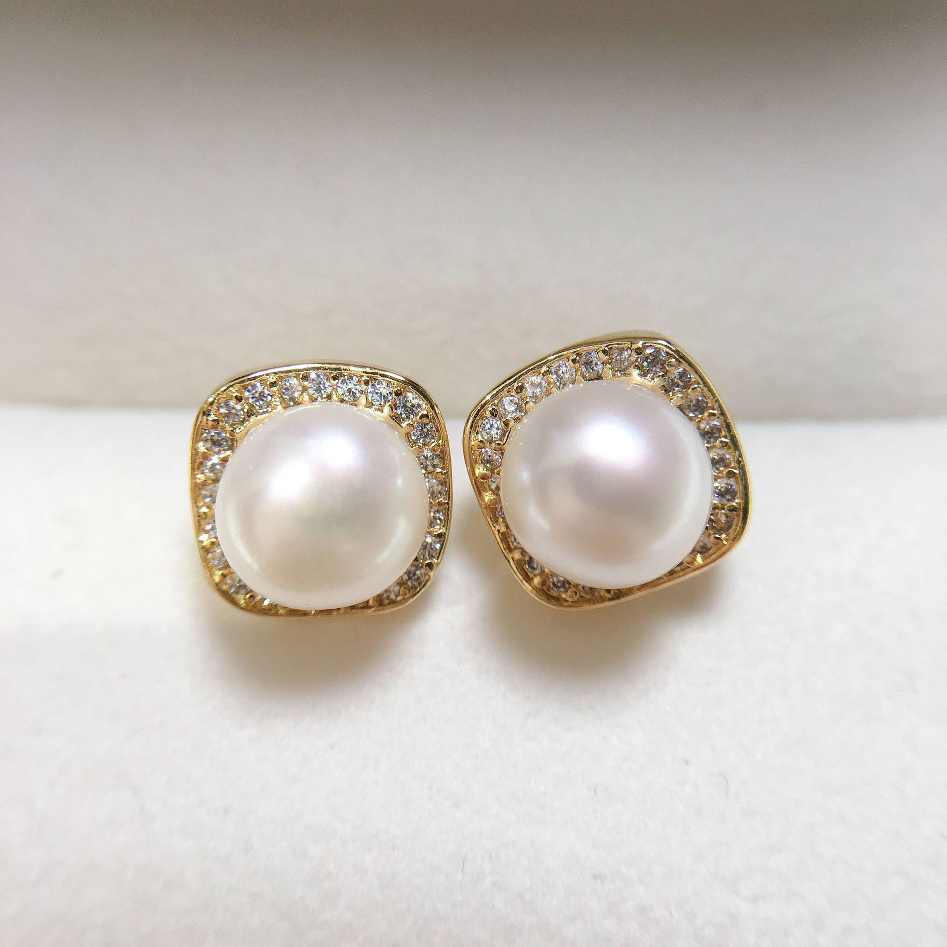 Natural Freshwater Pearl Earrings For Women Square Shape High-End Zircon Pearl Fashionable Wedding Jewelry Accessories