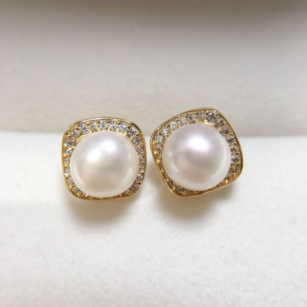 Natural Freshwater Pearl Earrings For Women Square Shape High-End Zircon Pearl Fashionable Wedding Jewelry Accessories