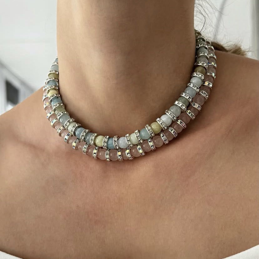 Natural Stone Mixed Beads Necklace Collarbone Chain High-End Sensation Unique Design Titanium Steel U-Shaped Jewelry Accessories For Women