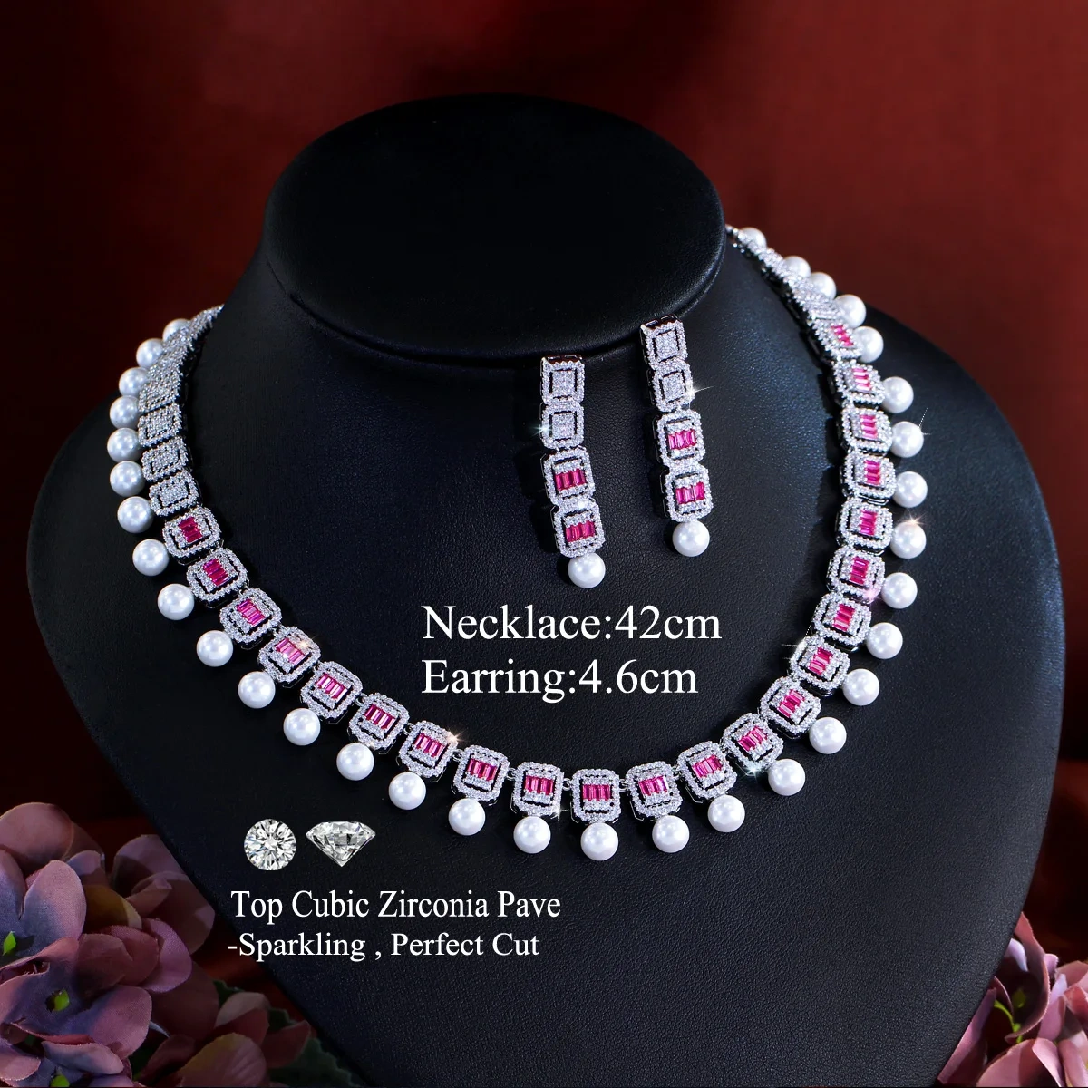 Gold Plated Bridal Jewelry Set 2 Pieces Pearl Rhinestone Necklace And Earrings Elegant Wedding Accessories For Women