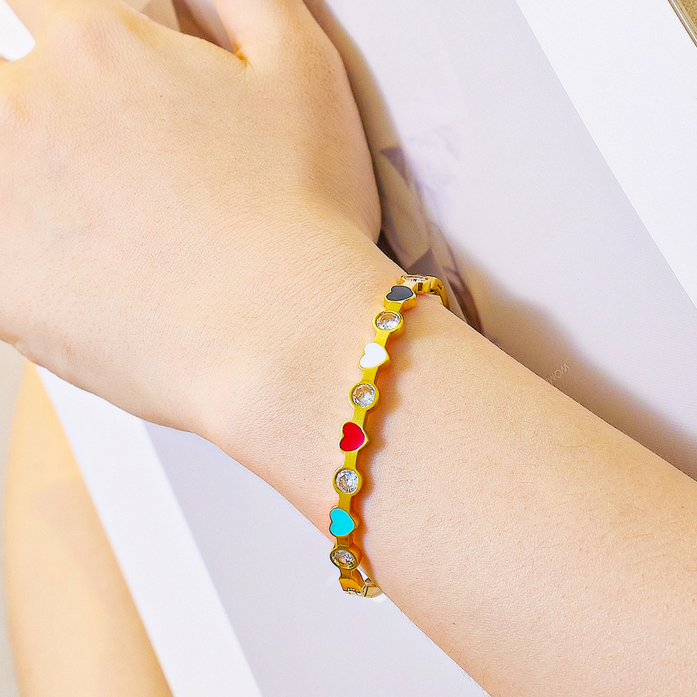 Gold-plated Heart-shaped Bracelet Colorful Epoxy Diamond Titanium Steel Jewelry Accessories