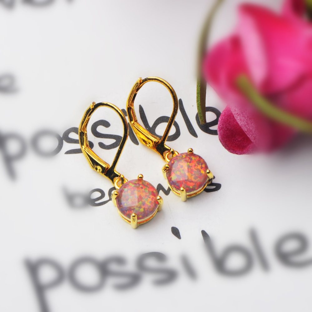 Simple Round Opal Earrings TikTok Ins  Style Jewelry Accessories Copper Material Holiday Style