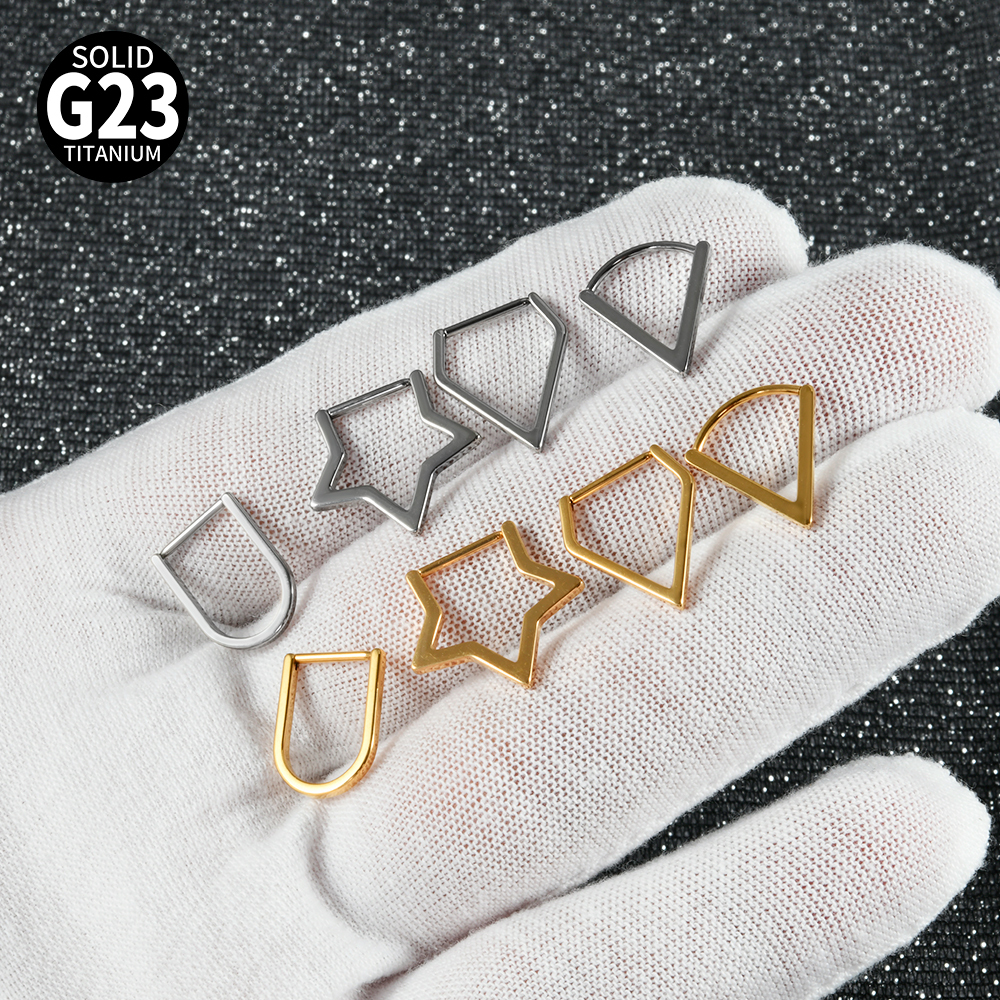G23 Titanium Geometric Five-Star Earrings Split Ring U-Shaped V-Shaped Trendy Accessories Diamond Gold Split Ring Nose Ring Piercing Jewelry 18G