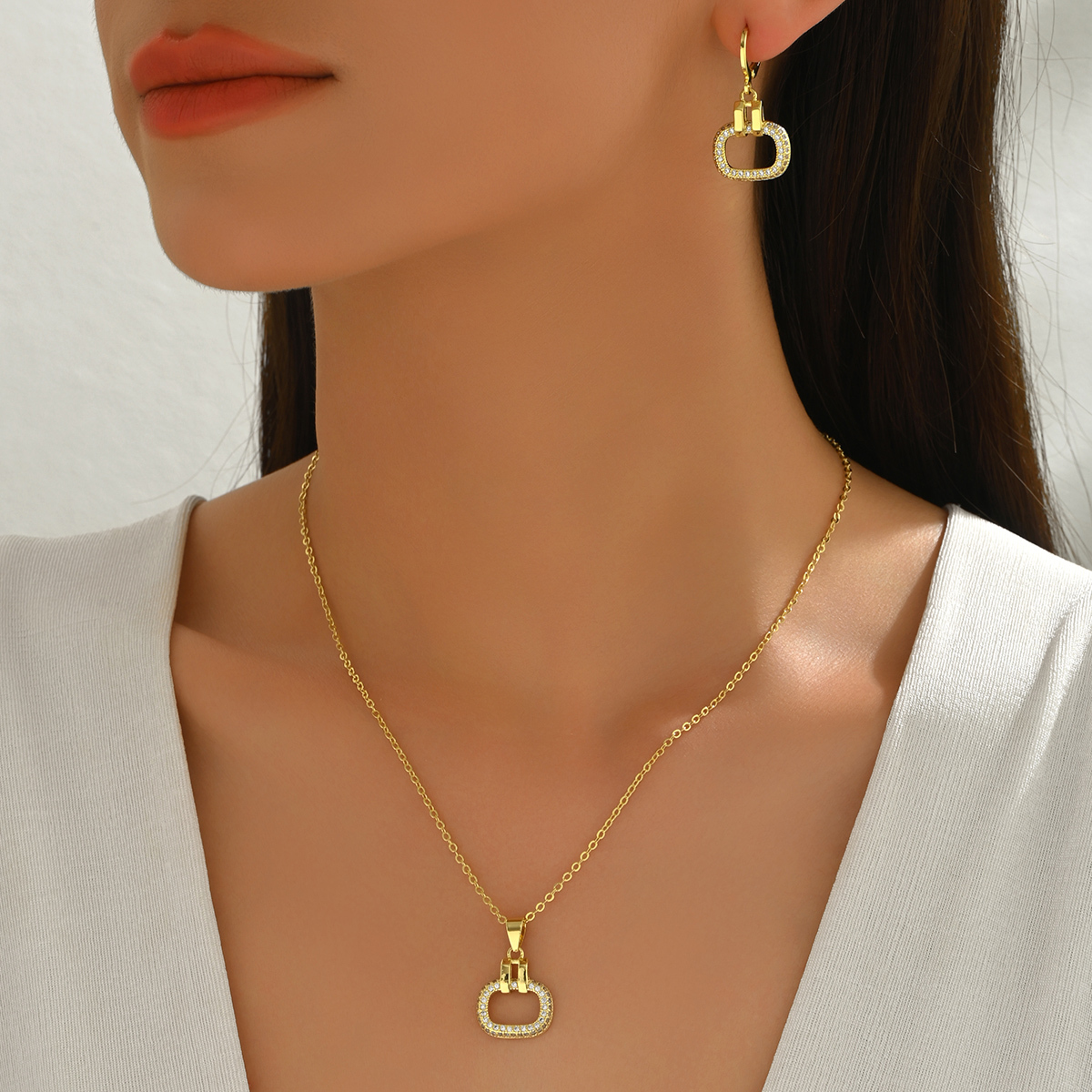 Elegant Geometric Synthetic Zirconia Necklace And Earring Set For Women Perfect For Daily Wear Parties And Dates