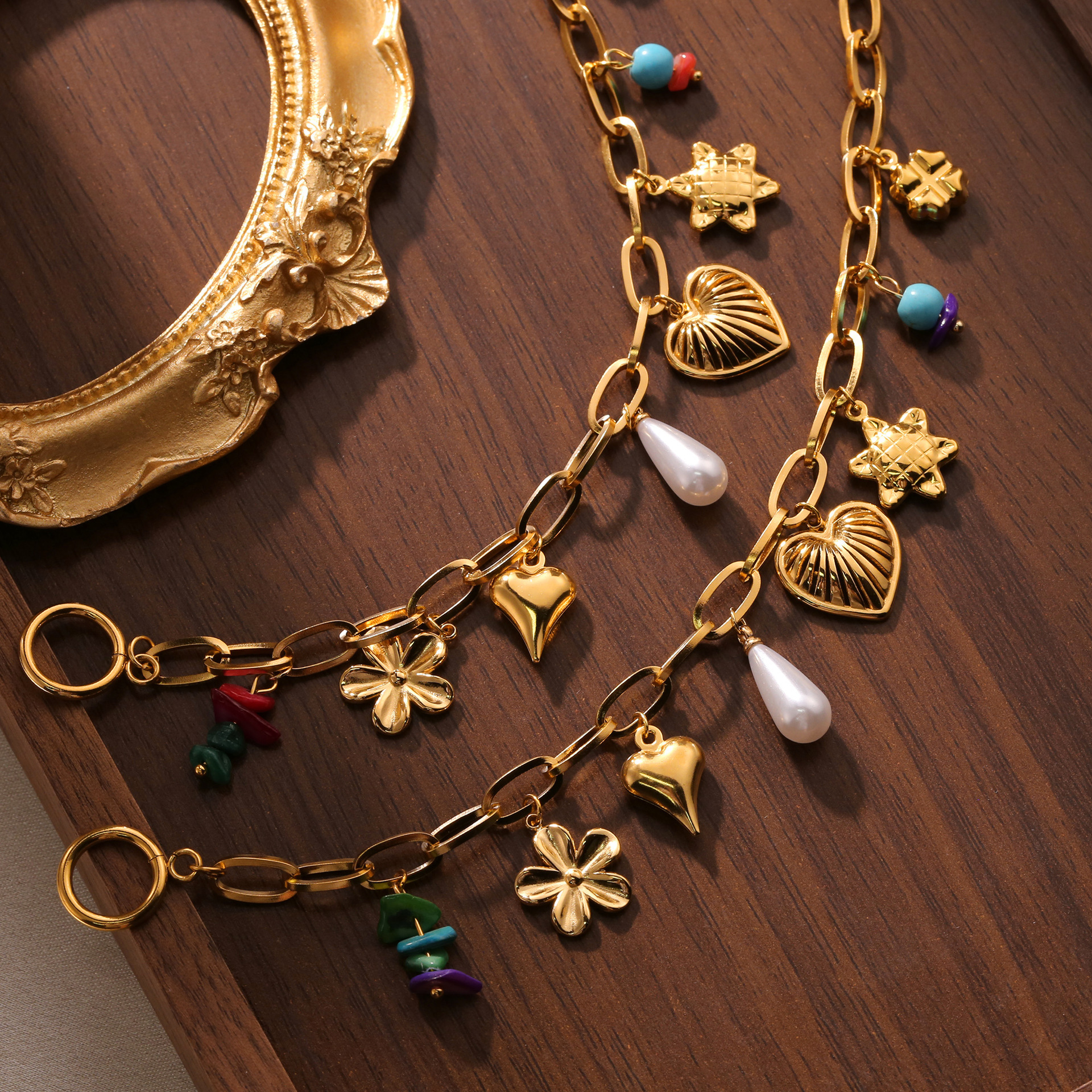 Best-Seller On  Vintage Court Style OT Buckle Multi-Element Flower Love Pendant Bracelet Special-Interest Design High-Grade Female