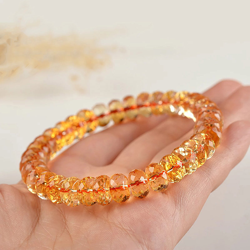 Natural Cut Yellow Crystal Bracelet Brazilian Violent Yellow Diamond Cut Face Hand Chain Red Yellow Green Attract Wealth
