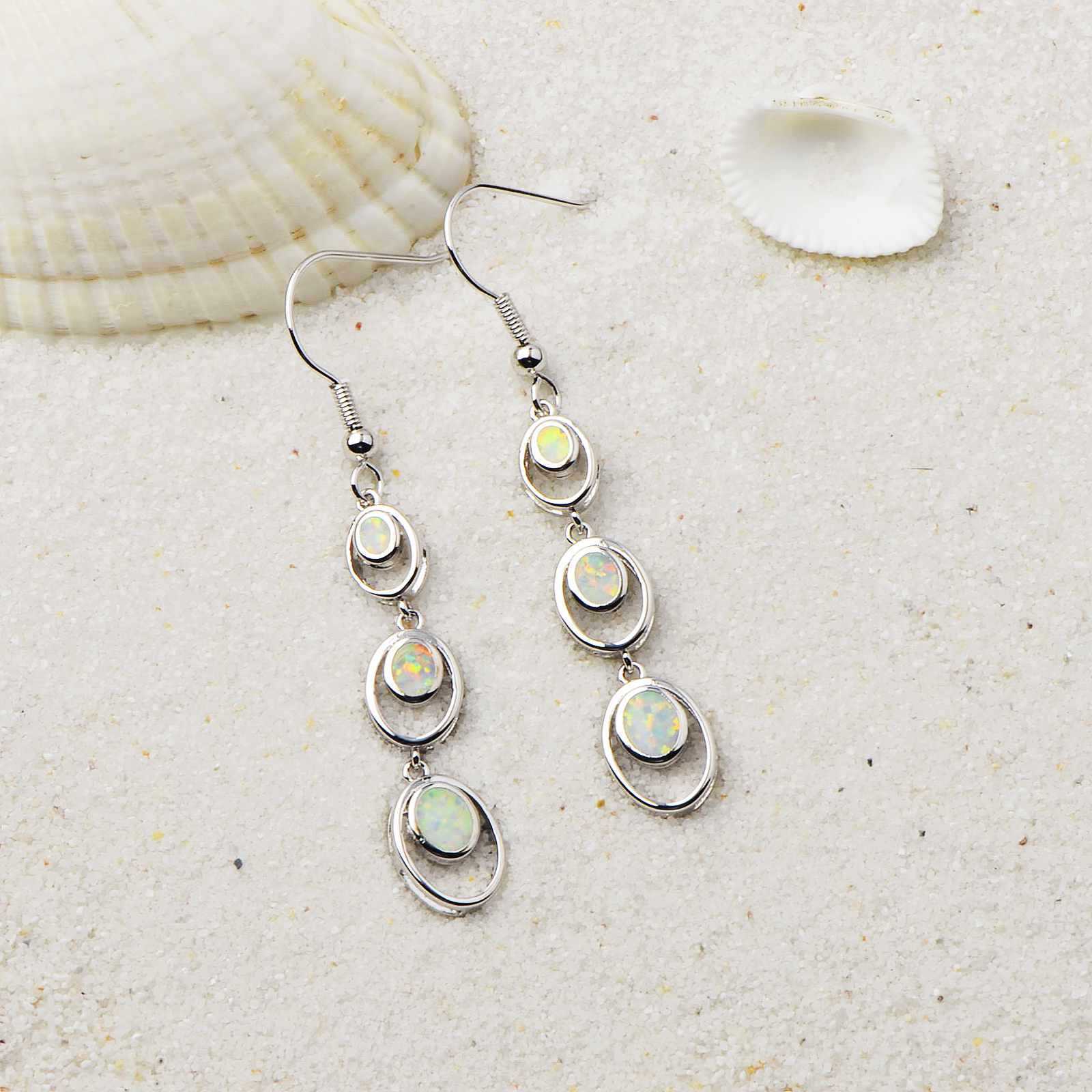 Simple Round Opal Dangle Earrings  Style TikTok Ins Fashion Peruvian Opal Drop Earrings Jewelry Accessories