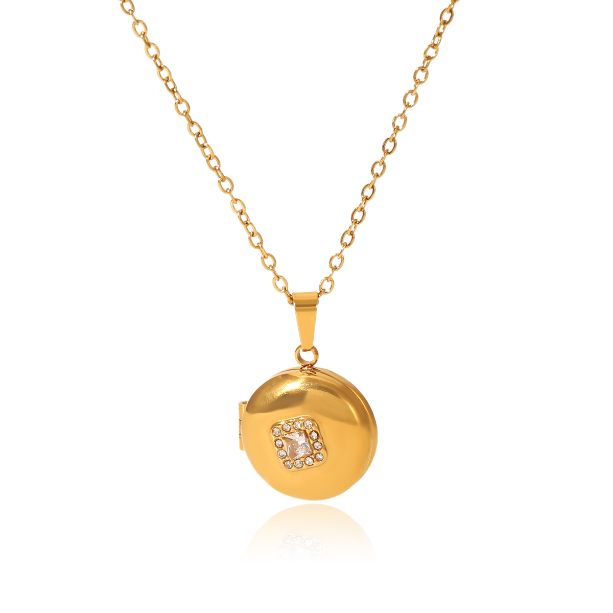 304 Stainless Steel Round PVD Coated Zircon 18K Real Gold Plated Modern Style Artistic Waterproof Non Tarnish Inlay Cable Chain Lobster Trigger Clasp Closure Gold Pendant Necklace