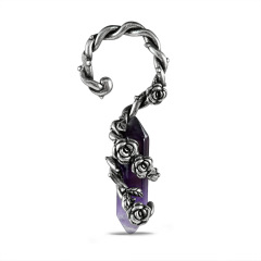 Ancient Silver Rose Flower Wrapped Amethyst Stone (Right)