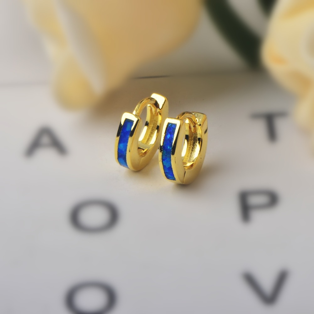 Hawaii Style Blue Opal 10mm Earrings Fashionable TikTok Trend Copper Material Unisex Round Craft Jewelry Accessories