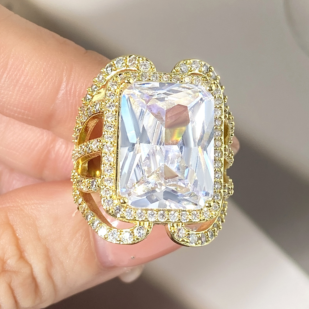 Luxury Super Large Princess Rectangular Ring Copper Plating 18K Jinhao Full Diamond Zircon Women's Bracelet Full Diamond Design Exquisite