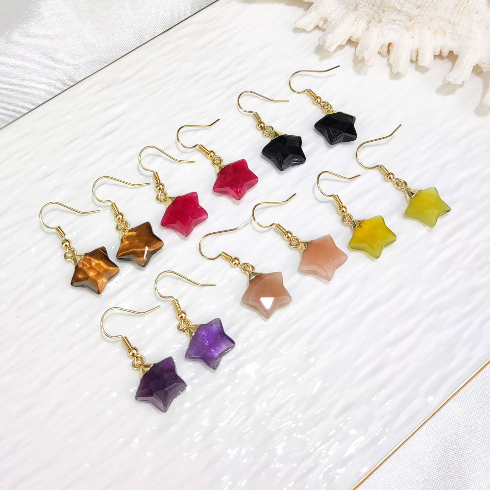 Dani Jewelry Natural White Crystal Pentagram Earrings DIY Accessories Pendant Geometric Pattern Asymmetric Copper Plated