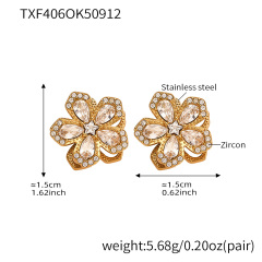 TXF406- Gold Rotating Five-Leaf Zircon Earrings
