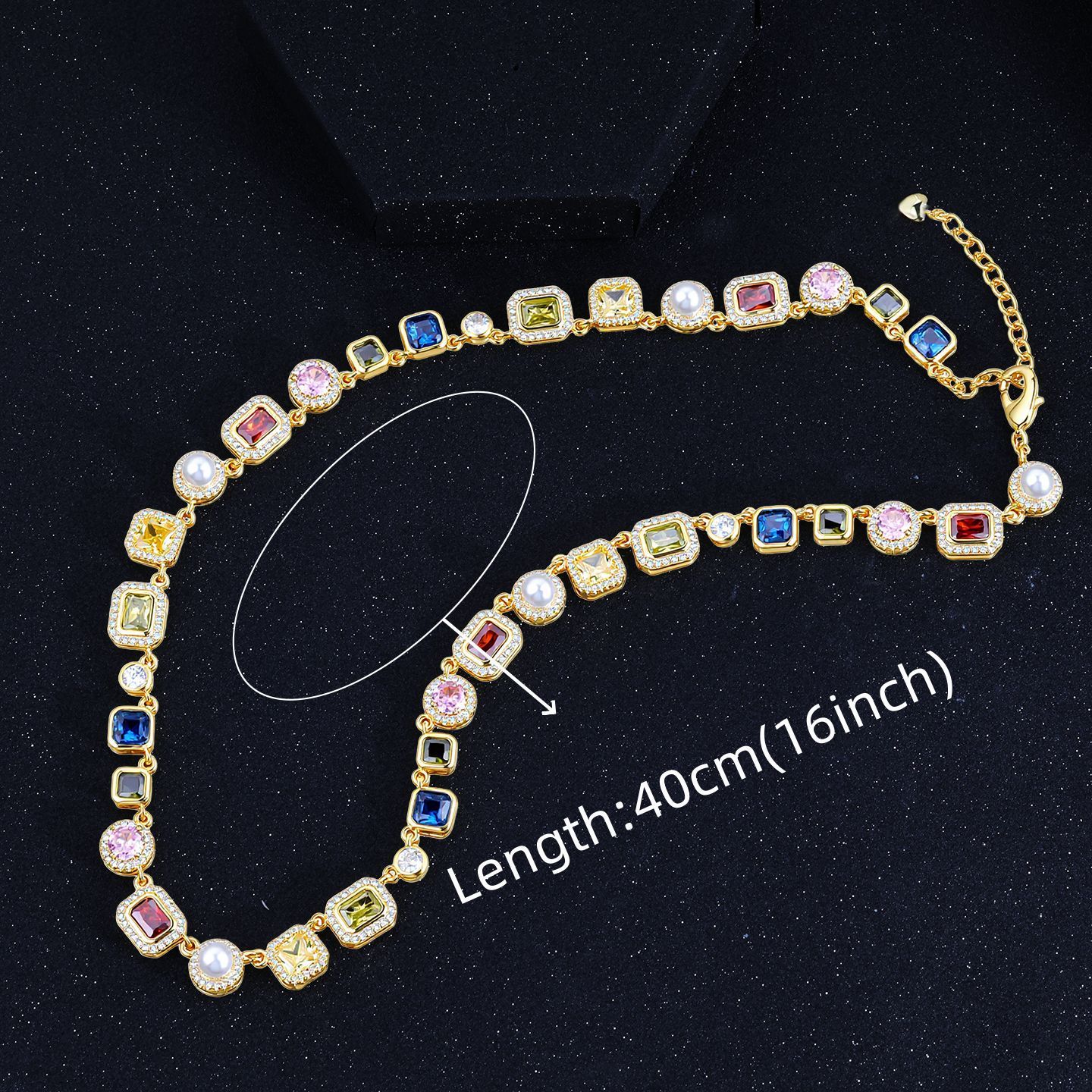 Fashion Chain Necklace Multi-Color Cubic Oxidized Zirconia Gemstone Enamel Pattern Mix Color Hip Hop Jewelry Accessory