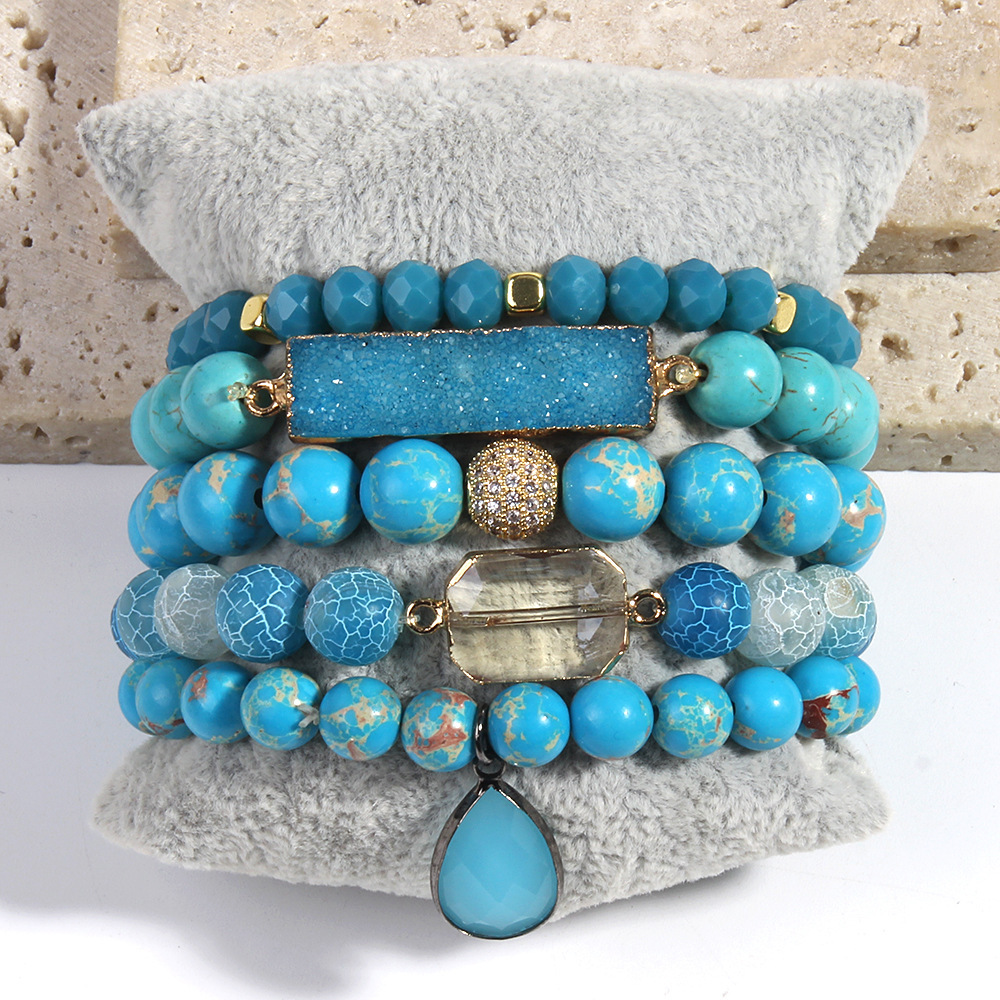 Simple Style Classic Style Geometric Natural Stone Beaded Chain Bracelets In Bulk